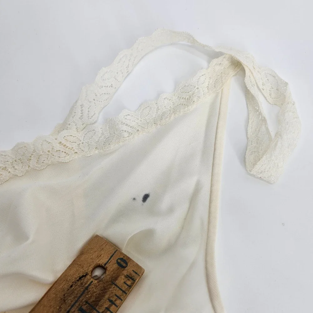 Vintage Vanity Fair Cream Lace Trim Full Slip‎ Dress 32 TT Ivory Midi Nightgown